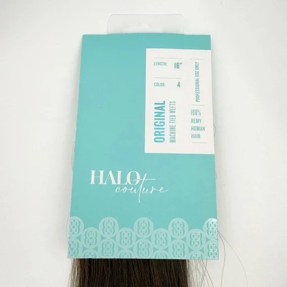Halo Couture Professional Machine Tied Weft Color #4 16" Medium Auburn Brown NEW - Picture 2 of 4